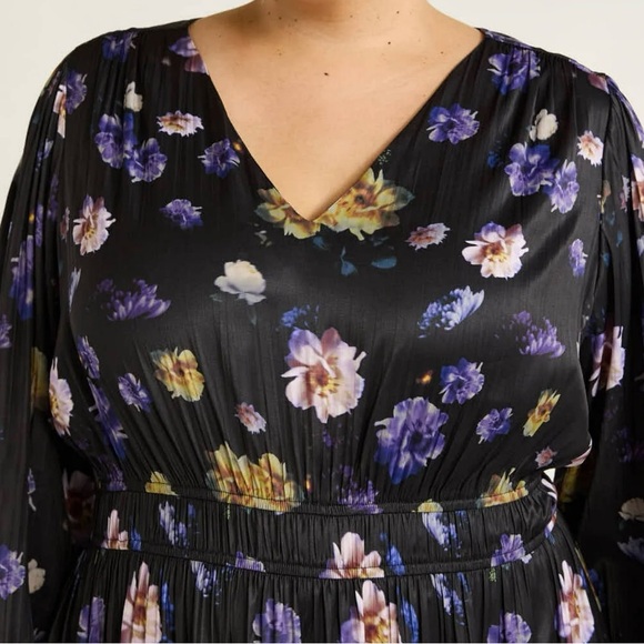 NWT Scoop Women's Plus V Neck Plissé Floral Midi Dress Sz XL - Picture 10 of 12